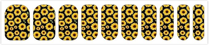 Floral Black Yellow Flowers Sunflower Nails Stickers - 5 PCS, Full Wrap Nail Stickers Wraps Decals Nails Design Manicure Tips Decor for Women