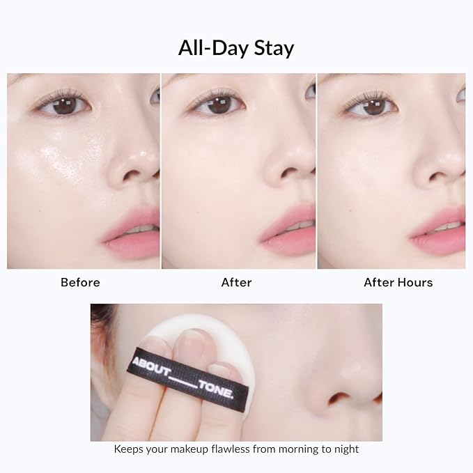 ABOUT TONE Blur Powder Pact 0.32oz - Pressed Powder Compact with Mirror and Puff Makeup Setting Finishing Blurring Natural Translucent Lightweight Face Sebum Oil Control Vegan Formula (1.5 COOL FAIR)