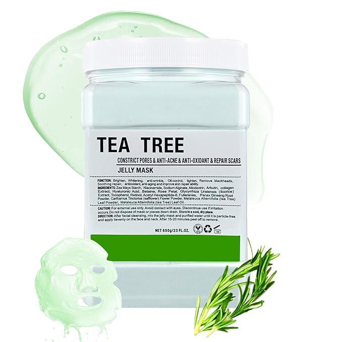 LUCKY CAT Jelly Mask for Facials Professional, Hydrating & Moisturizing Peel-Off Gel Jelly Face Mask Skin Care for Deep Hydration & Glow, Professional Spa Use for All Skin Types 23 Fl Oz (Tea Tree)
