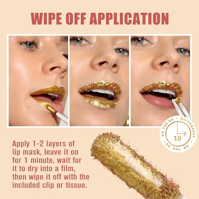 JUAAZIN All Day Lip Stain Peel Off Gold Liquid Lip Gloss Tattoo, Ruby Red Matte Finish Peel Off Lip Stain Masque, Long Lasting Waterproof Lip Tint, Transfer-proof for All Skin Types 03#