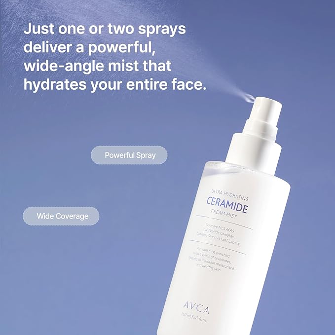 AVCA Ultra Hydrating Ceramide Cream Mist – Milky Face Mist with 5 Ceramides for Deep Moisture, Soothing & Dewy Glow, Lightweight Moisture-Boosting Facial Spray for All Skin Types (5.07 fl oz)
