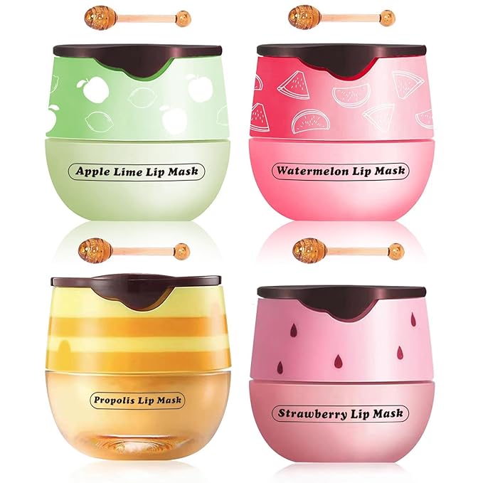 Lip Balm Sleeping Lip Mask, Long-Lasting Nourishing & Moisturizing Lip Night Care Lip Anti-chapped Lip Cream Lip Skin Care (4 Packs Fruit)