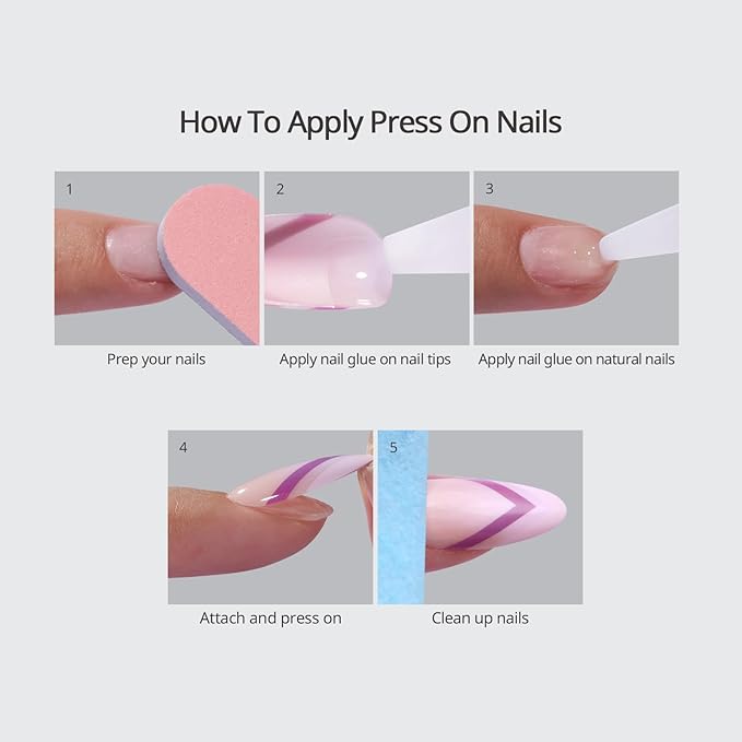 BTArtbox French Tip Press On Nails - Peppermint Kiss, White Pink Short Almond Press On Nails with Glue and Adhesive Tabs for Women in 16 Sizes - 32 Soft Gel Glue On Nails Kit