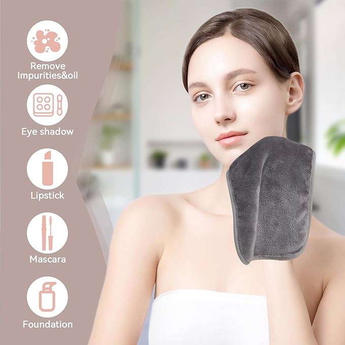 Nugilla Makeup Remover Cloths, 8 Packs Makeup Remover Towels Reusable Face Wash Cloth, Soft Makeup Removal Microfiber Face Cloth for Women(Beige/Cool Grey)