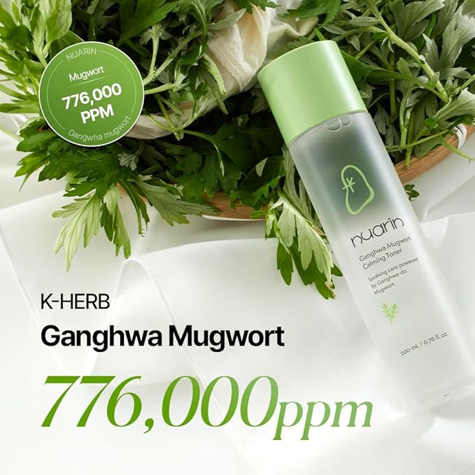 NUARIN Ganghwa Mugwart Calming Toner 200ml / 6.76 fl.oz | 77% Ganghwa-Origin Mugwort Extract | LHA Exfoliating Toner for Pore & Sebum Care | Vegan | Korean Skincare