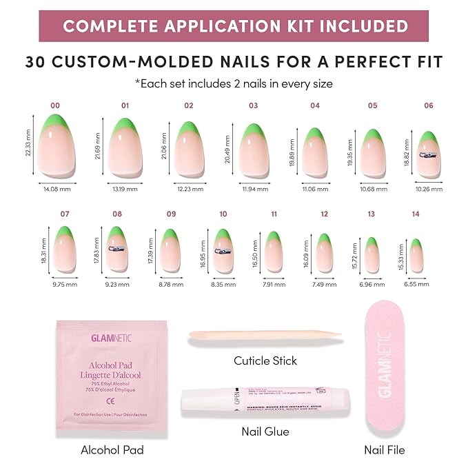 Glamnetic x Fanatics Press On Nails - Seattle Seahawks | Short Almond Fake Nails, NFL Seahawks Green French Tips, Football Nails, Salon-Quality | 15 Sizes - 30 Nail Kit with Glue