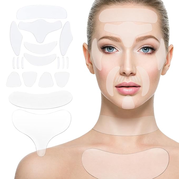 Stasover Neck Wrinkle Patches, Reusable Silicone Anti-Wrinkle Pads Set for Neck, Chest and Face, Overnight Use for Smooth Lines, Washable Comfortable Fit, 18 Pieces