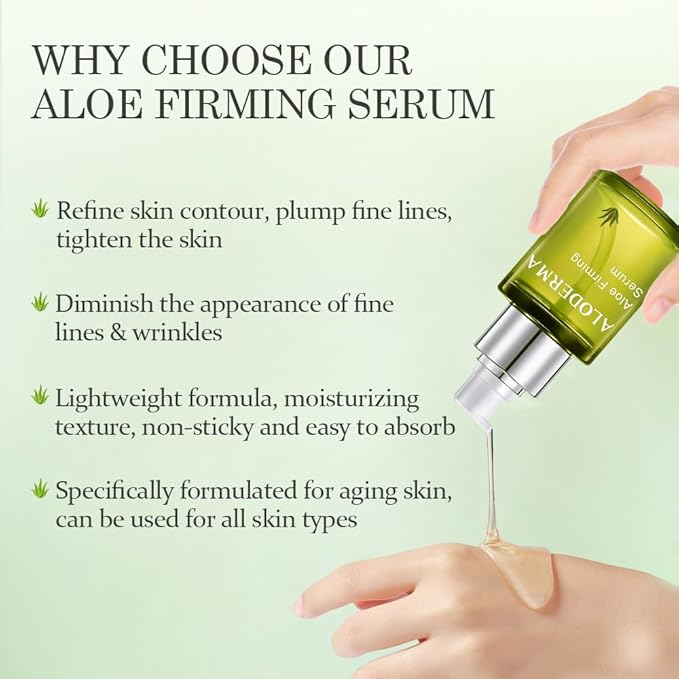 Aloderma Firming Face Serum with 63% Organic Aloe Vera - Age-Defying Face Plumping Serum for Radiant Skin - Tighten Skin, Reduce the Appearance of Fine Lines & Wrinkles with Hyaluronic Acid, 1.7 Oz