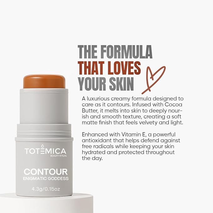TOTEMICA Cream Contour Stick, “Enigmatic Goddess” by Ana Patricia, Cool Toned Sculpting Makeup, Soft Matte Cream Formula, Long-Lasting Blendable Face Shaping Stick| 0.15 oz - Cortadito Chic