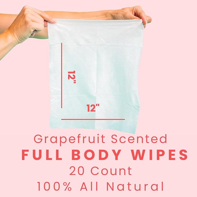 HyperGo XL Body Wipes for Women & Men – 12" x12" Rinse-Free Full Body Cleansing Wipes 2-20 Count Packs - Citrus | Biodegradable, Hypoallergenic, Aloe-Infused | Gym, Festival, Camping Essentials