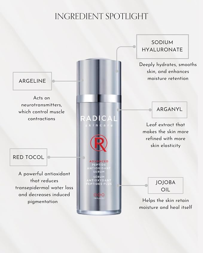 Radical Skincare Advanced Peptide Antioxidant Serum - Repairs and Smooths Skin to Reduce Wrinkles & Improve Elasticity - For All Skin Types - Paraben Free - Clinically Proven Results (1 Fl Oz, 2 Pack)
