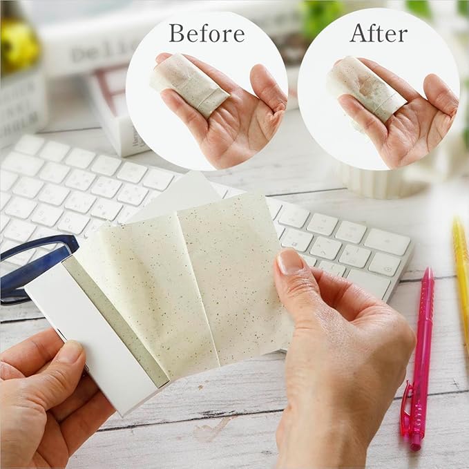 Oil Blotting Paper 100 Sheets,Pack of 2 – Natural Green Tea Facial Tissues with Premium Washi Japanese Paper, Portable Easy Dispensing, Made in Japan, Skin-Care & Makeup Essential Green