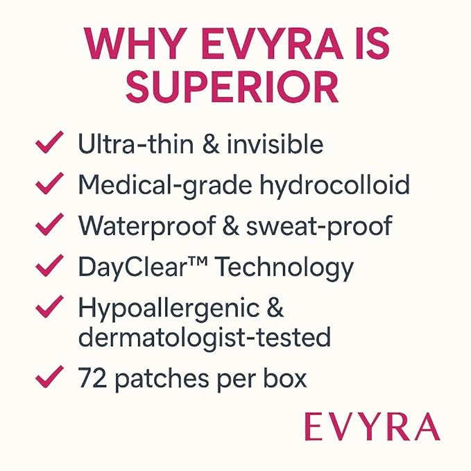 Evyra Spotless Patch – Invisible Hydrocolloid Blemish Cover Dots – Ultra-Thin, Clear Spot Stickers for Discreet Coverage – 72 Count