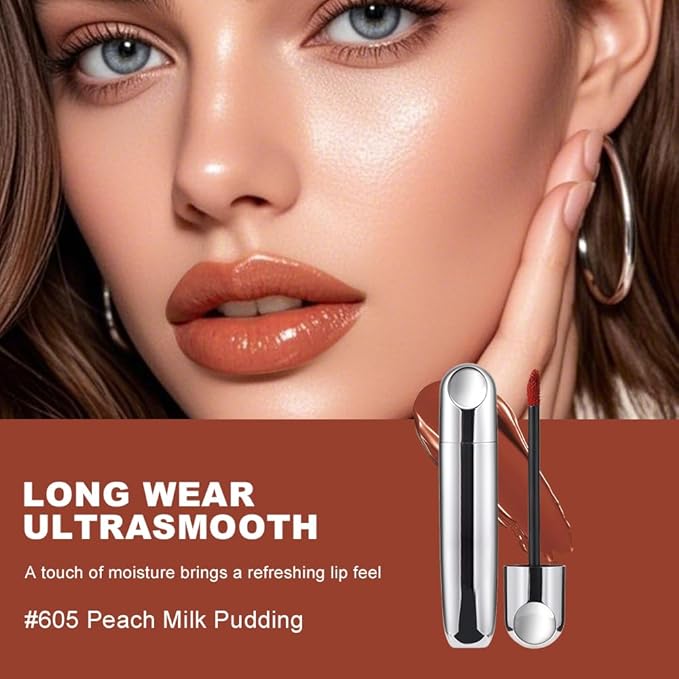 Mirror Shine Lip Gloss,High Pigment Plumping Lip Tint, Long-Lasting Waterproof Lip Lacquer, Hydrating Non-Sticky Gloss for Brightening Lips with No White Film, Gift for Women Holiday Makeup，605#