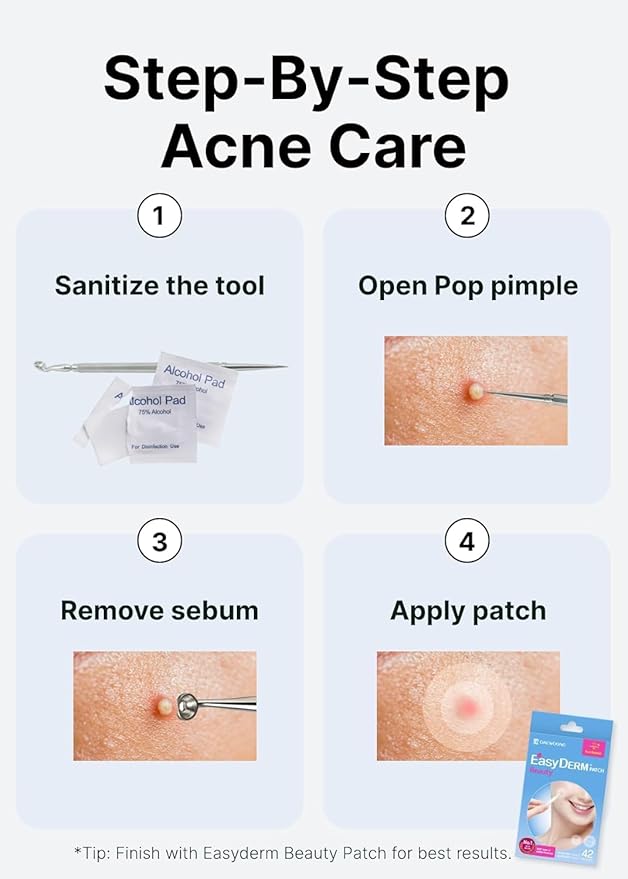 DWEasyDerm EasyDerm Multi-Step Pimple Patch Set – 4-Type Korean Pimple Patches + Free 2-in-1 Dual-Tip Extractor for Complete Skincare Stocking Stuffer Holiday Gift