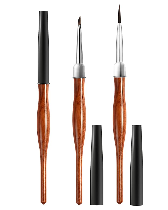 AMilHiTon 2Pcs Nail Art Brush Set, Multi-Functional 3D Nail Pen for Gel Extensions, Builder Nail Gel Design and Home DIY Manicure (Wood Color)