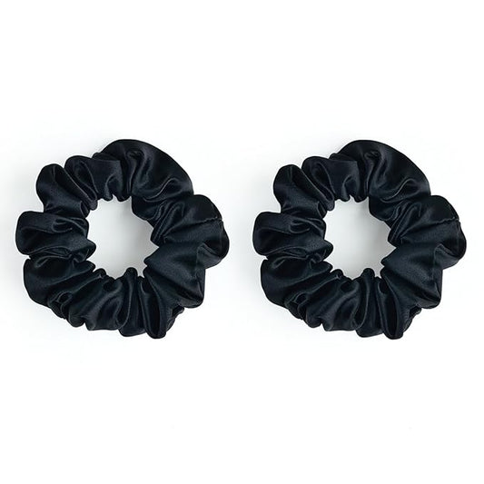SILKLAB 22 Momme 100% Mulberry Silk Scrunchies (2 Pack, Black), Well-Hold Elastic for No-Damage, Soft Hair Ties, 6A Grade, OEKO-TEX Certified, Reduces Frizz & Breakage