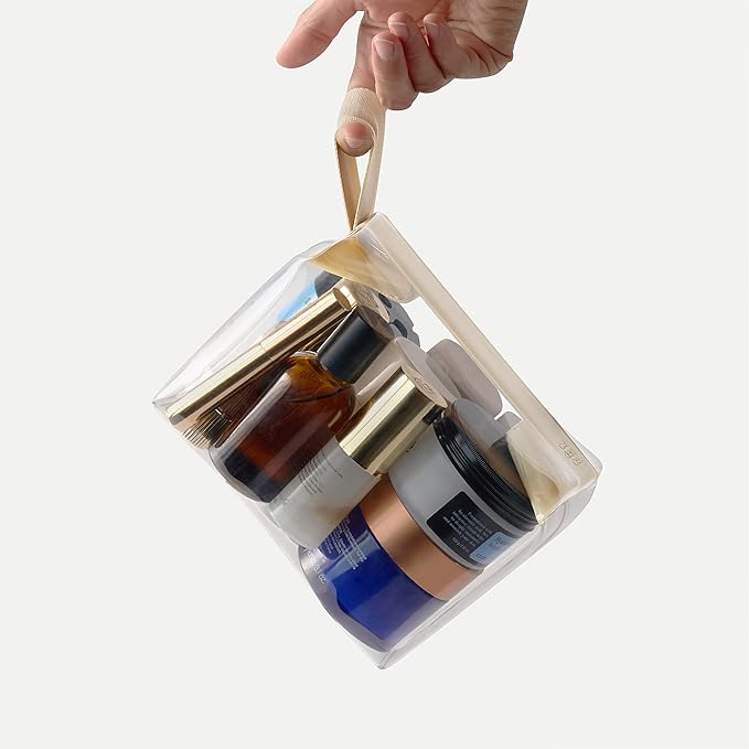Cadence Parcel - Clear Kit with Magnetic Closure - Durable and Leak-Resistant Travel Toiletry Kit - Modular Design - Hygiene Bag for Travel Essentials - 2 Qt - Pebble
