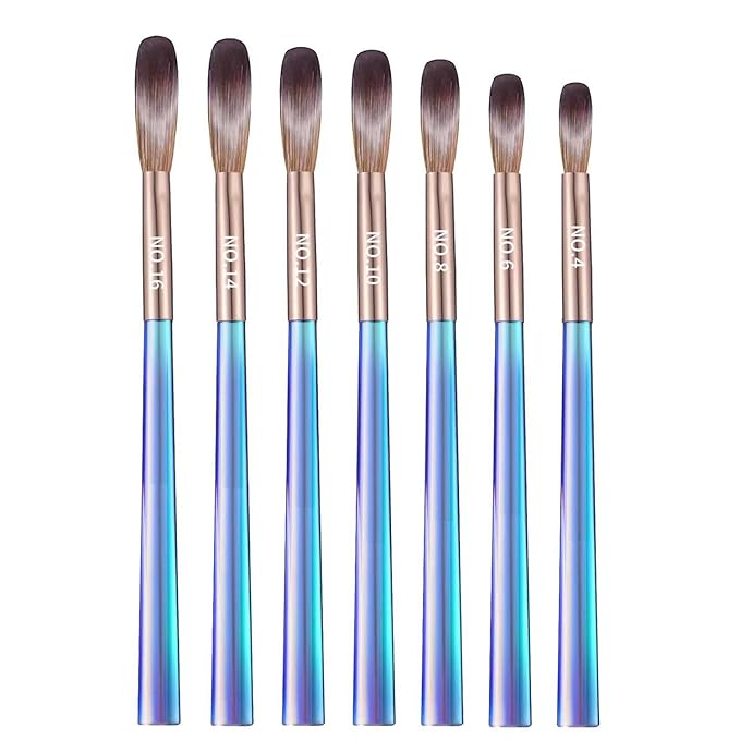 DAIXIANGER 7Pcs Acrylic Nail Art Brush Set -Size 4/6/8/10/12/14/16,Gradient Blue Handle Nail Brushes for Acrylic Application Powder & Nail Extension, 3D Nail Carving Tools for DIY Home Salon