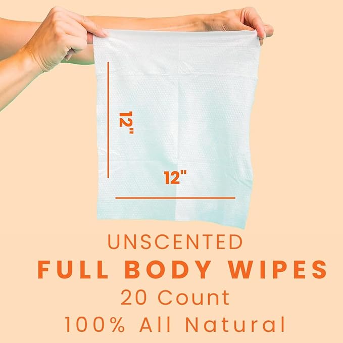 HyperGo XL Body Wipes for Women & Men – 12" x12" Rinse-Free Full Body Cleansing Wipes 20 Count Pack - Unscented | Biodegradable, Hypoallergenic, Aloe-Infused | Gym, Festival, Camping Essentials