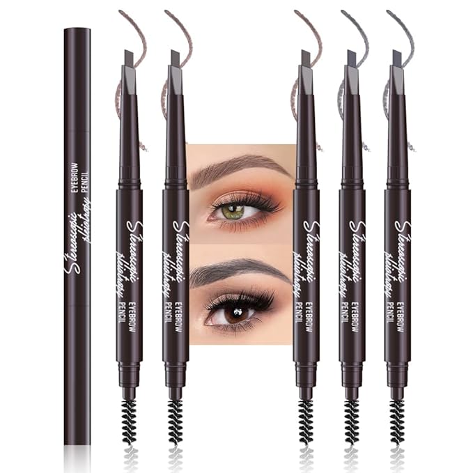 5 Pcs Ultimate Eyebrow Retractable Definer Pencils,Dual-Sided Natural Soft Textured Eyebrow Pencil, for Daily Look Eyebrow Makeup,Brow Brush,Fine Tip (3*Mudium Brown+2*Grey)