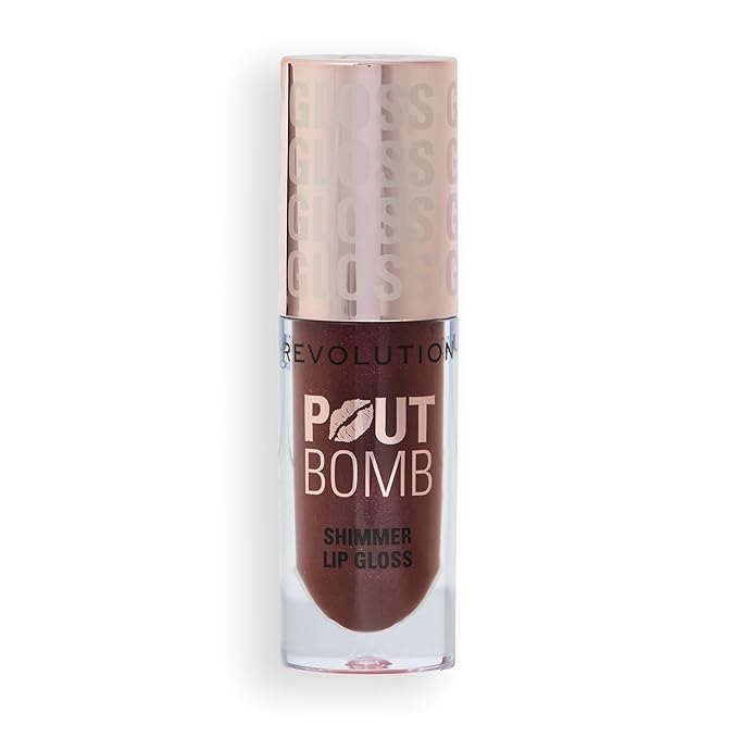 Revolution Beauty London, Pout Bomb Shimmer Gloss, High-Shine Lip Gloss & Shimmer for Glossy Lips with Hyaluronic Acid & Sweet Vanilla Scent, Chocolate Sparkle, 0.15 oz