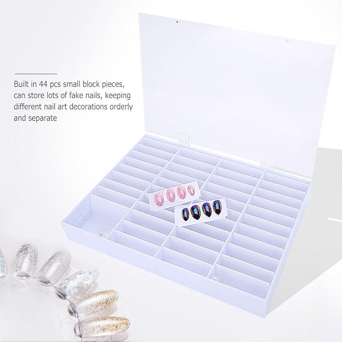 Semme False Nail Art Tips Storage Box, Transparent Empty Nail Display Case Nail Tips Organizer Holder Nail Decoration Container