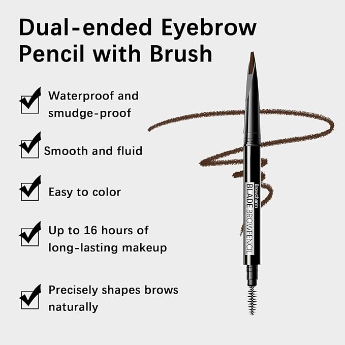 Browcharm Microblading Eyebrow Pencil for Women,0.1mm Ultra-Fine Mechanical Pencil,Makeup Brow Definer Waterproof,Draws Tiny Brow Hairs and Fills in Sparse Areas and Gaps (01 Black)