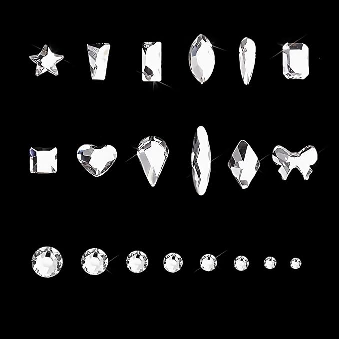 Yzzseven 12 Types of 600 White Diamonds + 2500 Flat Rhinestones Mix 20 Styles Flatback DIY Crafts Rhinestone Crystals 3D Ornament‌s Flat Back Stones Set + Tweezers + Drill Pen