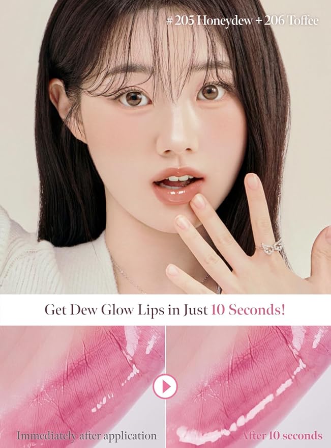 CORALHAZE Dew Drop Tint #206 Toffee 4.5g, Glossy, Lightweight Lip Stain, Glass-Like, High Shine, Moisturizing Lip Oil, Long Lasting Color, Hydrating Gloss, Dewy Finish, Korean Beauty Makeup