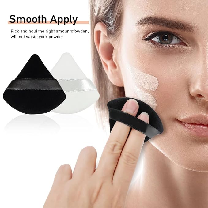 6Pcs Triangle Powder Puff,Soft Velour Face Makeup Sponge Powder Puffs,Loose Powder Cosmetic Foundation Mineral Powder Wet Dry-Black