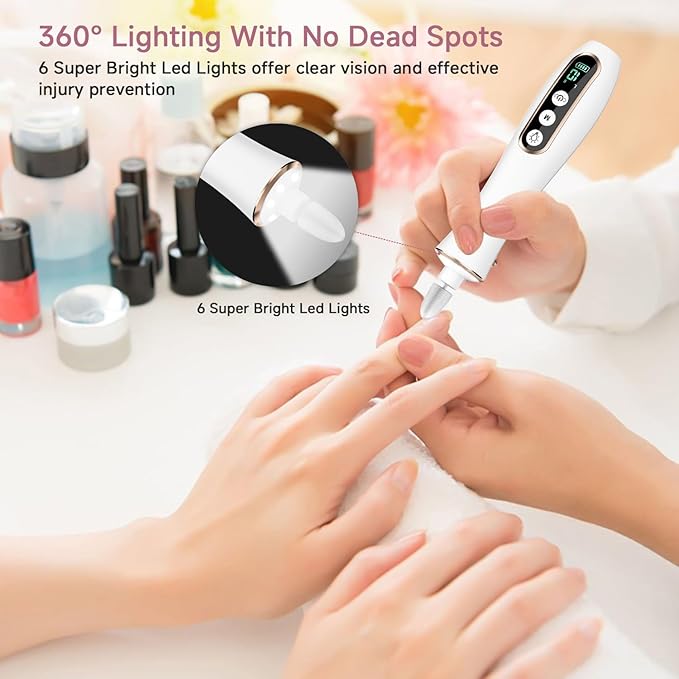 4 Pack Professional Nail Drill Kit – 10 Interchangeable Heads & 100 Sanding Bands for All Nail Types, White