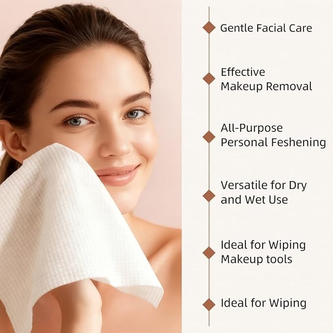 Solurié Disposable Face Towels 10”×12” XL – 50 Count, 100% Viscose Ultra-Soft Dry Wipes, Lint-Free, Thick & Tear-Resistant Face Cleansing Cloths for Skincare & Makeup Removal