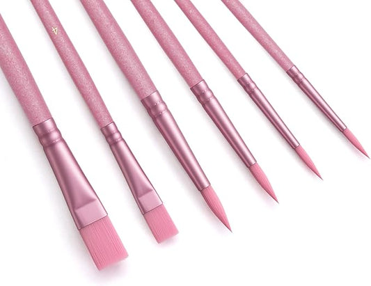 Paint Brushes Set for Acrylic Painting,Watercolor Brushes Painting Brush Nylon Hair Brushes for Acrylic Oil Watercolor Canvases Rock Body Face Nail Miniature Detailing Drawing Art Supplies(Pink)