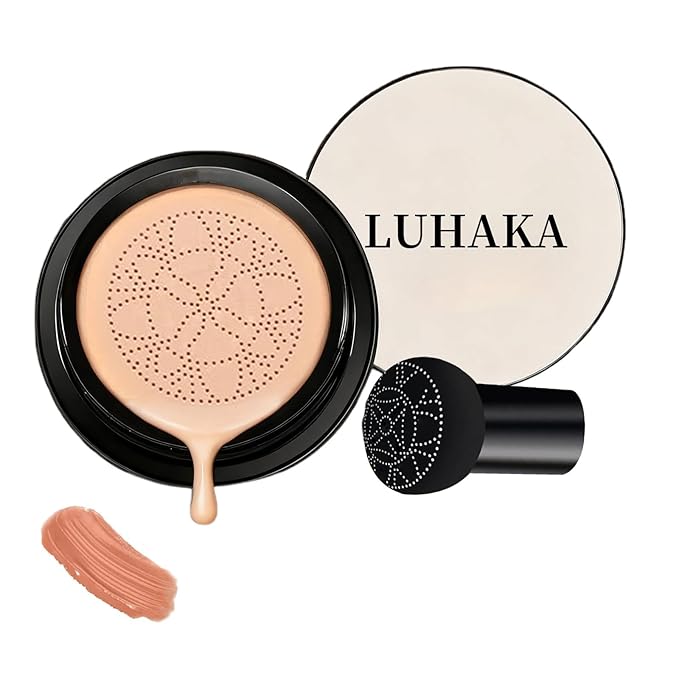 Foundation Cushion, CC Cream With Mushroom-Shaped Applicator, BB Cream Foundation, Lifts And Moisturizes, Long-Lasting And Evens Out Skin Texture (Brunet brown)