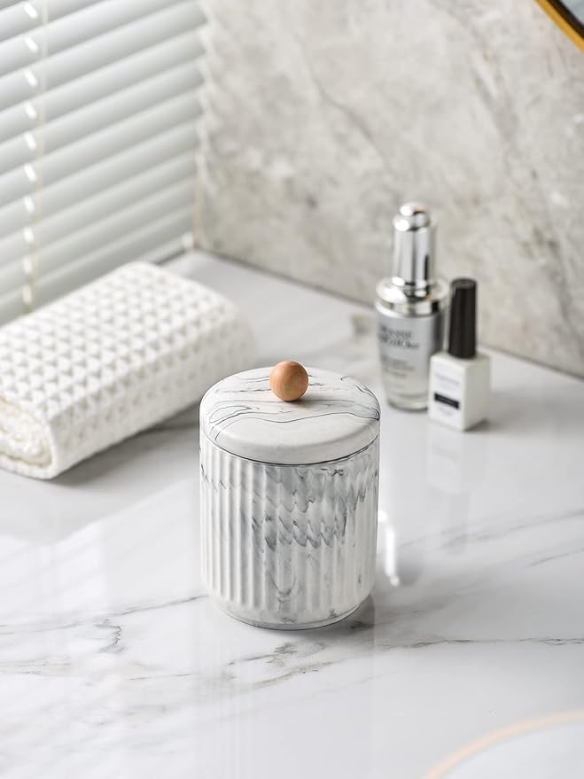 Redelaenor Bathroom Canister with Lid Qtip Holder Dispenser Jar Storage Organizer for Bathroom, Bedroom, Vanity, Kitchen Cabinet