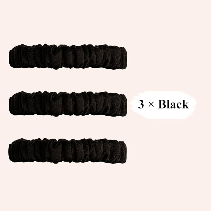 VLOMOT 3 Pcs Set 100% Pure Mulberry Silk Hair Scrunchies Hair Ties with 3 Chic Colors Everyday Skinny Scrunchies Silk Ponytail Holders Hair Care No Damage (Black)