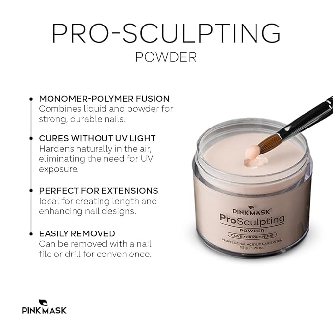 Pink Mask - Pro Sculpting Acrylic Nail Powder - Self-Leveling Formula for Bubble-Free Finish - 55 g / 1.94 oz - Baby Pink