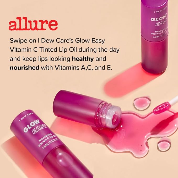 I DEW CARE Lip Gloss - Glow Easy Raspberry | Jojoba Seed Oil, Vitamin C, Pigmented Glossy Stain, Hydrating, Korean Makeup, Pink Color, Moisturizing, Nourishing, 0.20 FL Oz