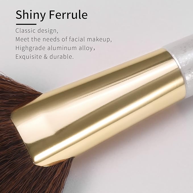 Angled Fan Brush for Makeup, Thick Fluffy Blush Brush for Cheeks, Sculpt and Contour Bronzer Brush - White, 169L