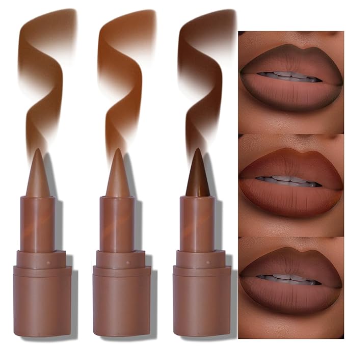 BAISEN DIARY 2-in-1 Gradient Lip Liner and Lipstick Lip Combo Set - Achieve Flawless Contour and Gradual Ombre Effect with Easy-to-Use Crayon Form and Cone Tip (01&04&06, 1 Count (Pack of 3))