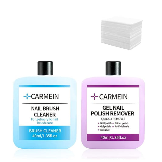 •CARMEIN Gel Nail Polish Remover & Nail Brush Cleaner, Regular Nail Polish Cleaning, Gentle Tool Protection, Manicure-Specific Nail Care 2PCS Set -(Nail Brush Cleaner & Gel Polish Remover)
