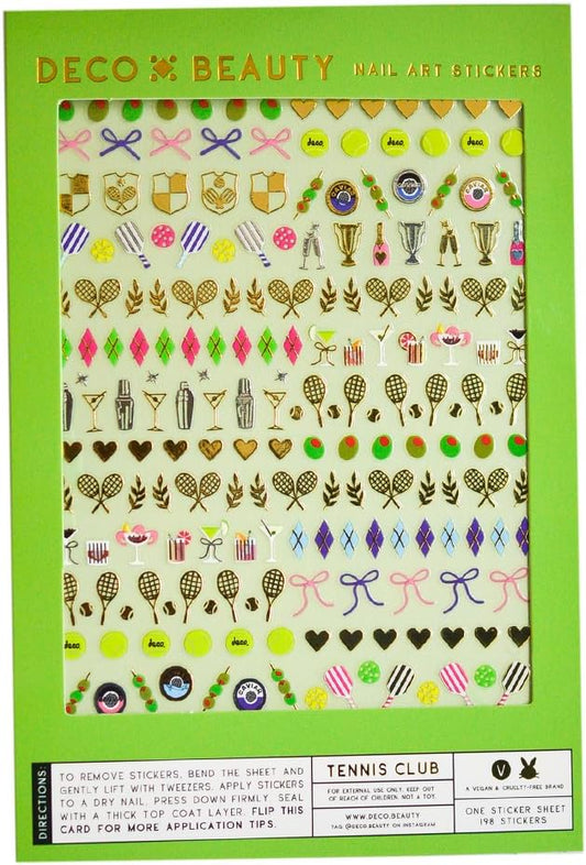 Deco Beauty Tennis Club - Super Thin & Easy-to-Apply Nail Art with The Cutest Designs - Durable & Long-Lasting Nail Art Stickers and Decals for Women, for DIY at-Home Manicures & Salon-Quality Nails