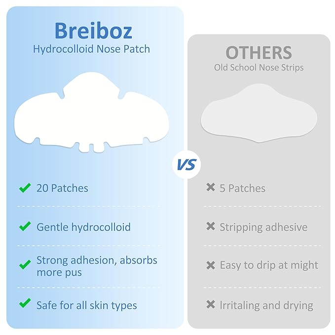 Breiboz Pimple Patches for Nose, Nose Pore Patches, XL Hydrocolloid Acne Patches Cover Zit Blemishes & Absorb Oil with Tea Tree, Salicylic Acid & Cica Oil | 20 Patches