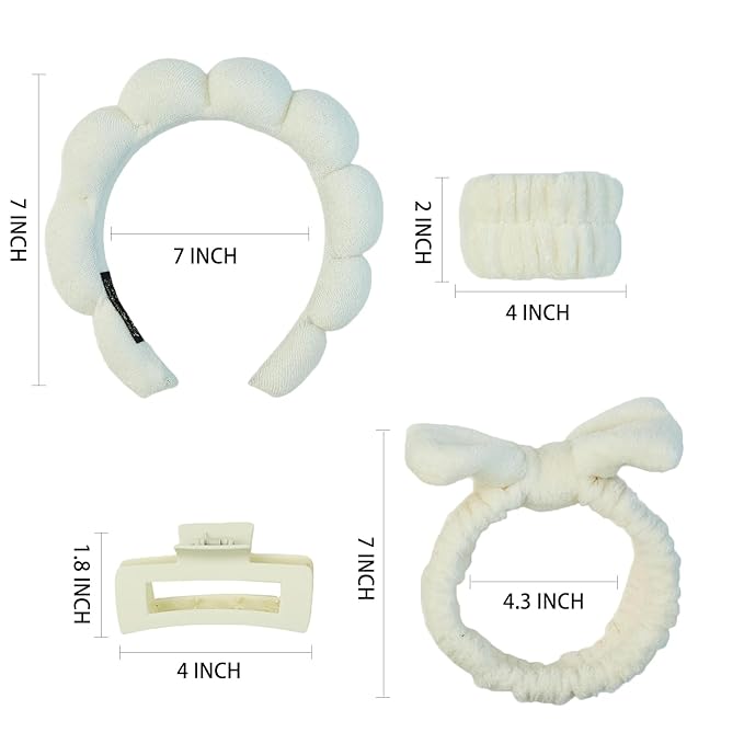 Yaqulen 7 Pcs Spa Set, Facial Headband and Wristband Set, Skincare Accessories, College Style Girl Idea Gifts, Hair Accessories for Women and Girls（Light Beige）