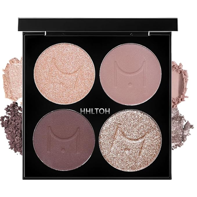 HHLOTH 4 Colors Plum Nude Brown Champagne Rose Gold Eye Shadow Powder Palette Makeup, Neutral Matte Shimmer Cream Eyeshadow Palette for Old Women Highly Pigmented Waterproof, paleta de sombras de ojos