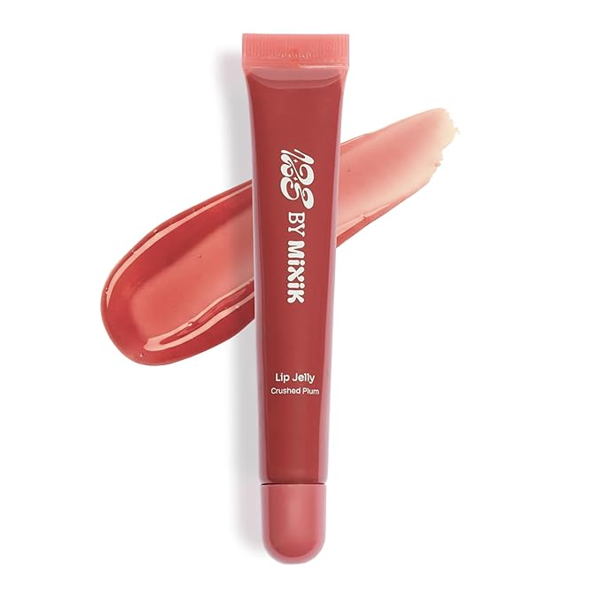 MIXIK 123 Lip Jelly, Sheer Glossy Lip Gloss with Vitamin 10 Complex & Nourishing Oils, Hydrating, Vegan, Cruelty-Free, Non-Sticky Jelly Lip Stain, 0.3 fl oz (9ml) (Crushed Plum)