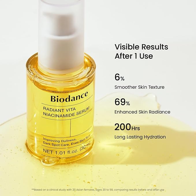 BIODANCE Radiant Vita Niacinamide Serum, for Even Tone Dark Spot Care with Vitamin C, Hydrating for Sensitive Skin, Filter Glow Serum, Korean Skin Care, Gifts for Women | 1.01 floz x 1 ea