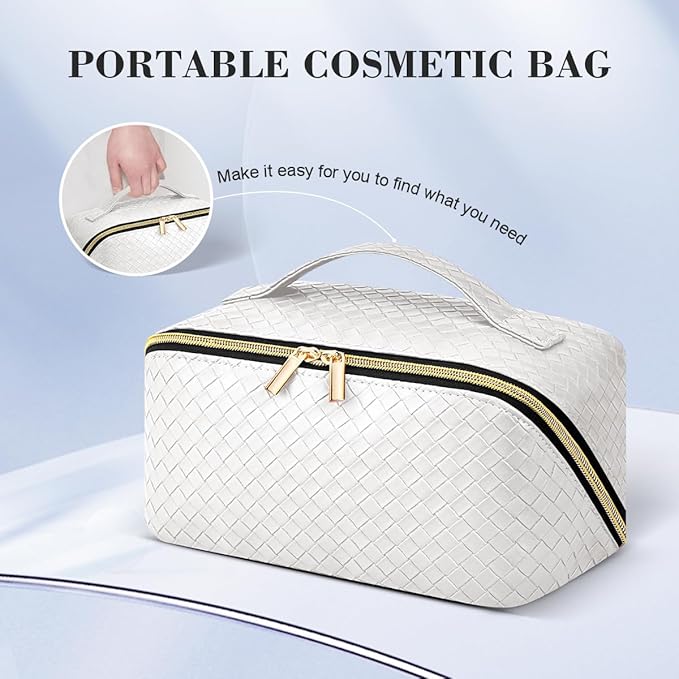 Personalized Makeup Bag, Valentine’s Day Gifts for Girl, Preppy Plaid Leather Cosmetic Travel Bag for Women, Travel Toiletry Organizer, Large Capacity Stuff Bag, Cute Cosmetic Pouch Skincare Bag