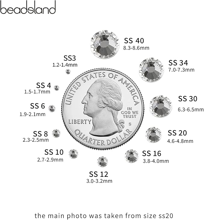 Beadsland Flatback Rhinestones Bulk, 2880pcs White Rhinestones for Nails Crafts Clothes DIY Decoration, Crystal, SS34, 7.1-7.3mm